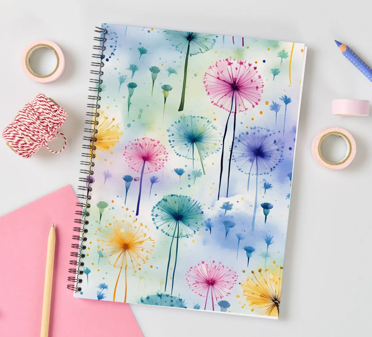 Rainbow Dandelions spiral notebook by Botanical Pattern House