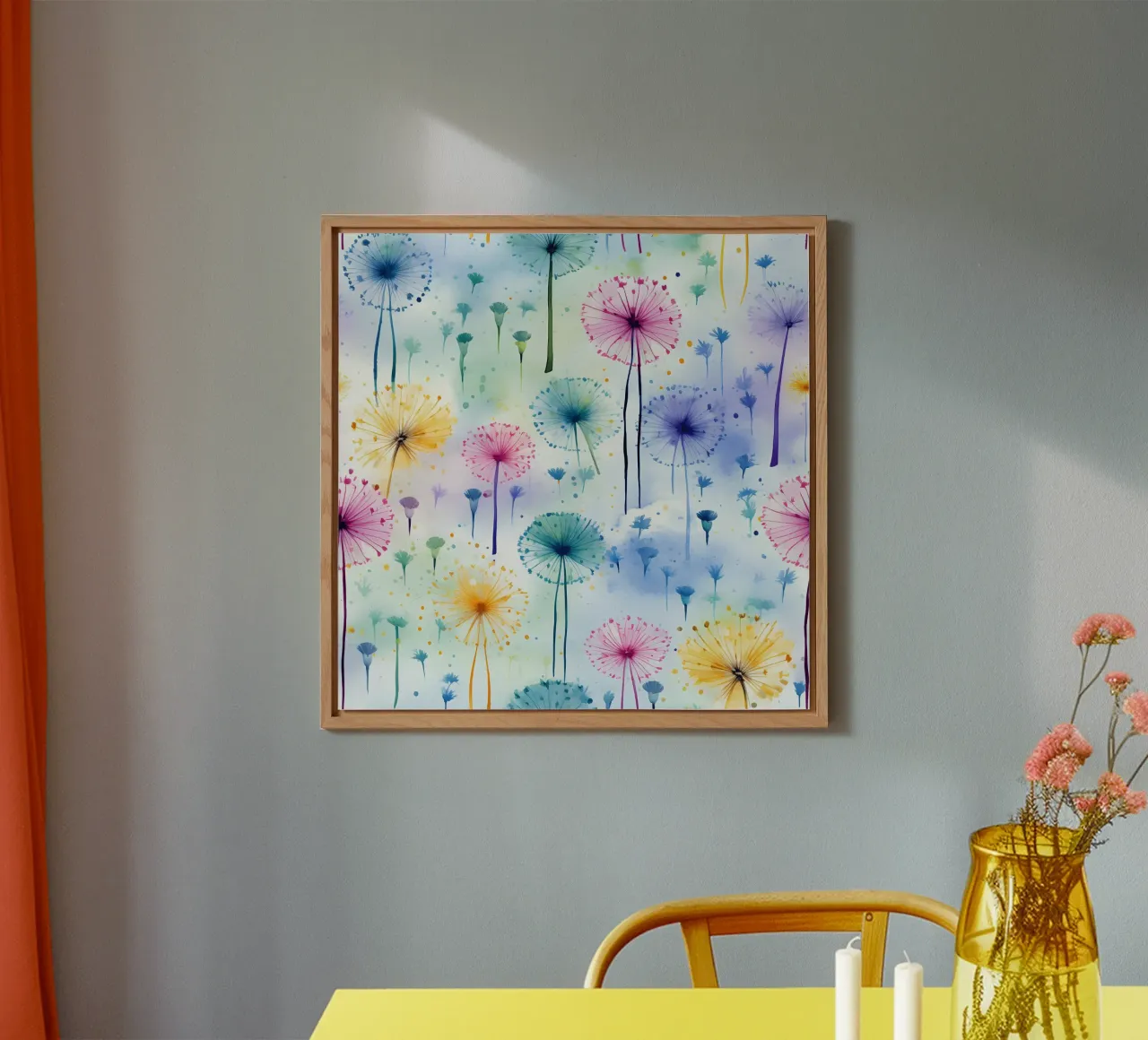 Denti di leone arcobaleno alluminio dibond da Botanical Pattern House