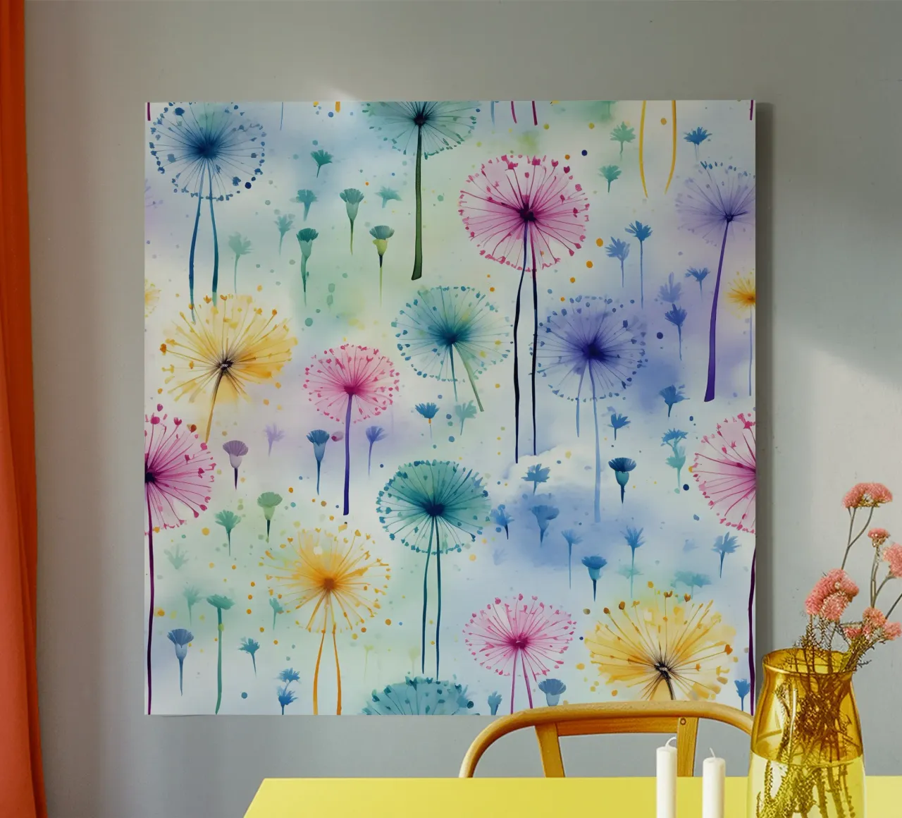 Rainbow Dandelions canvas by Botanical Pattern House