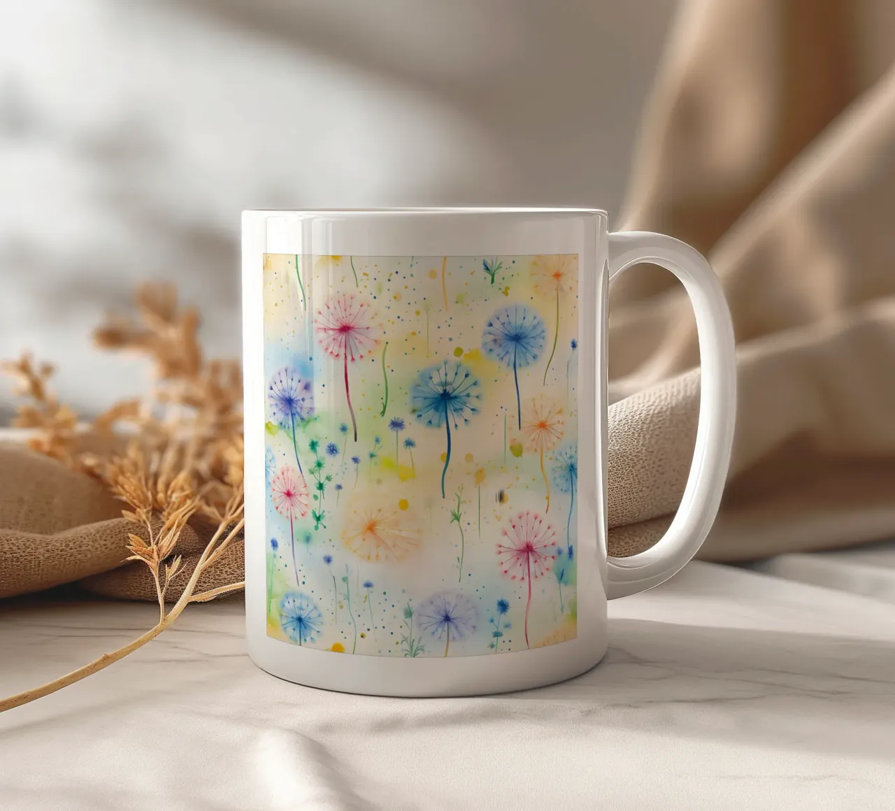 Denti di leone arcobaleno tazza in ceramica da Botanical Pattern House