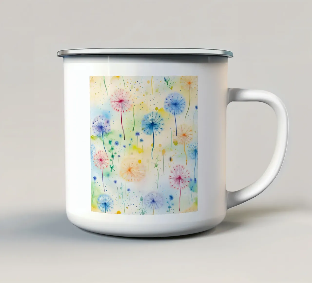 Denti di leone arcobaleno tazza in smalto da Botanical Pattern House