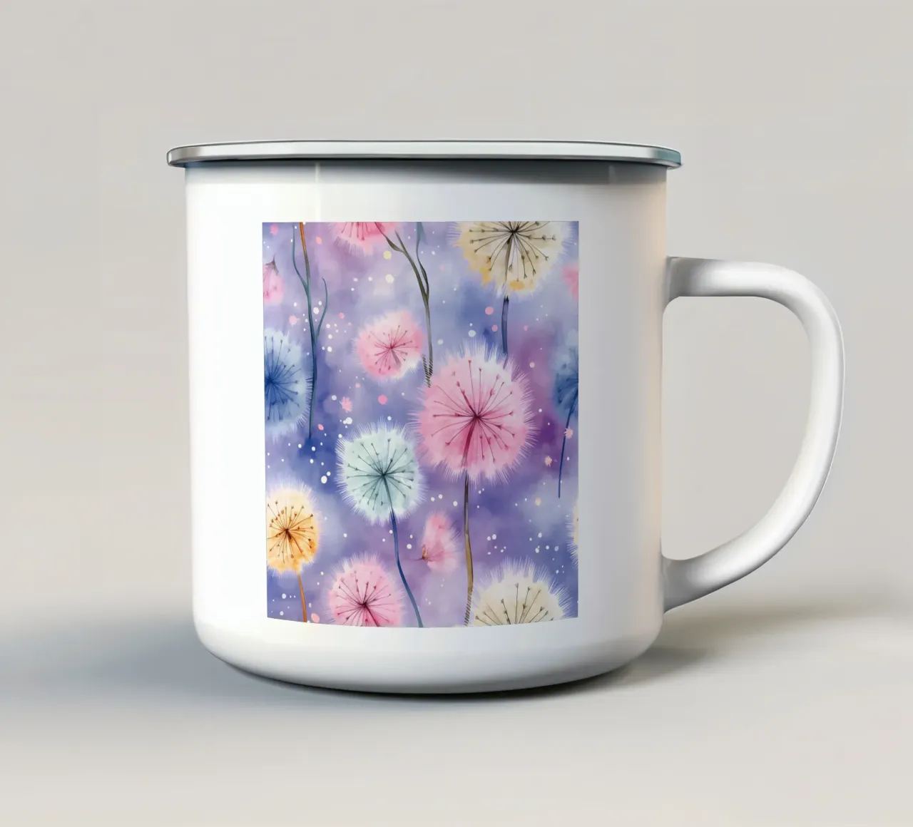 Denti di leone arcobaleno tazza in smalto da Botanical Pattern House