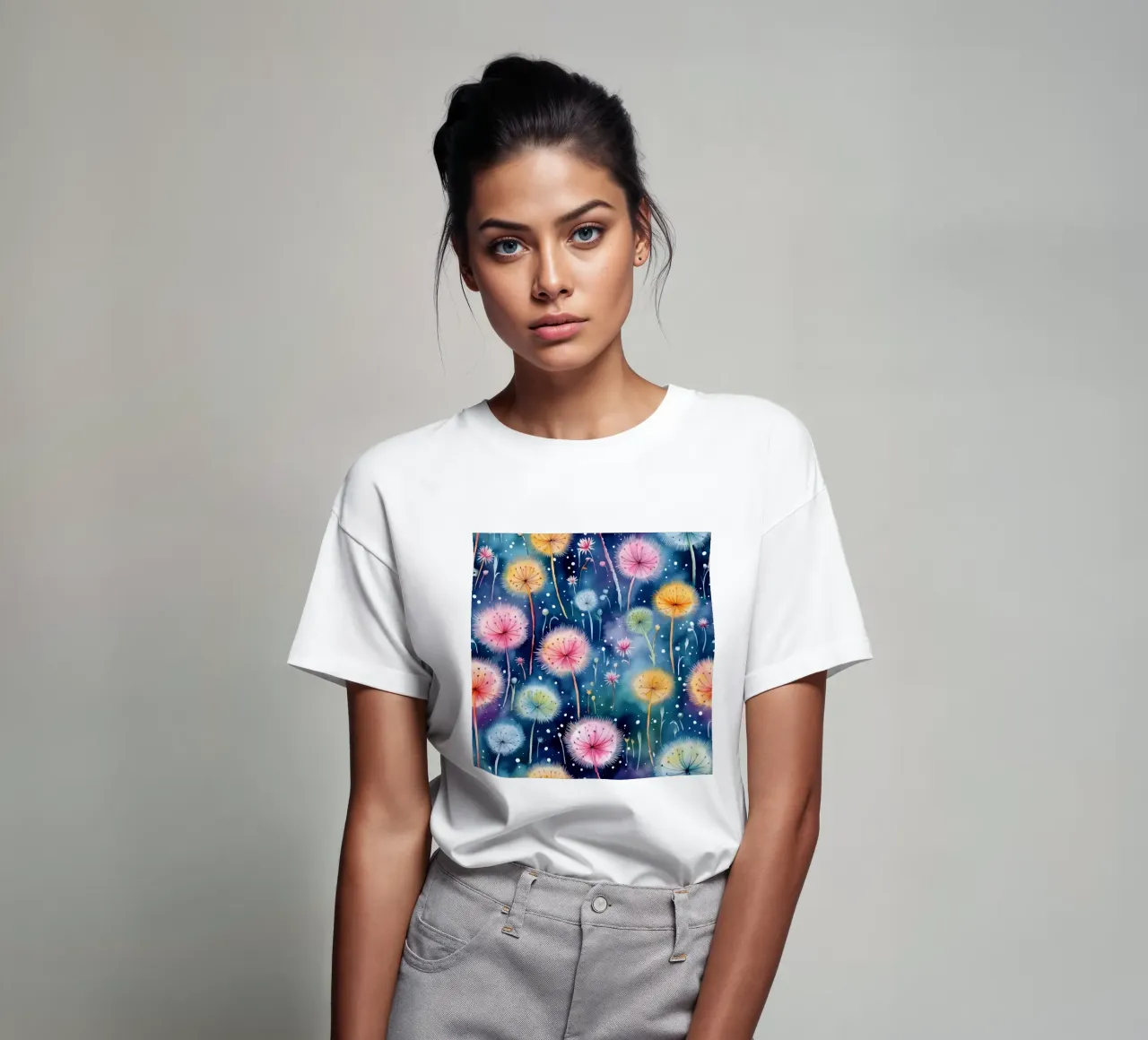 Denti di leone arcobaleno t-shirt da Botanical Pattern House