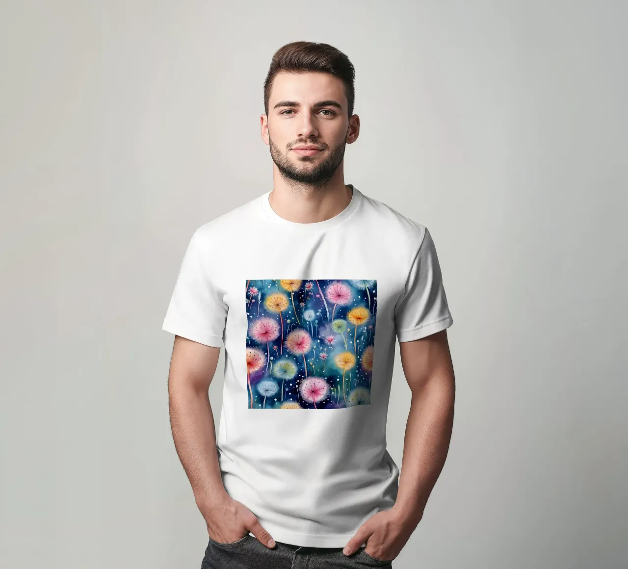 Denti di leone arcobaleno t-shirt da Botanical Pattern House
