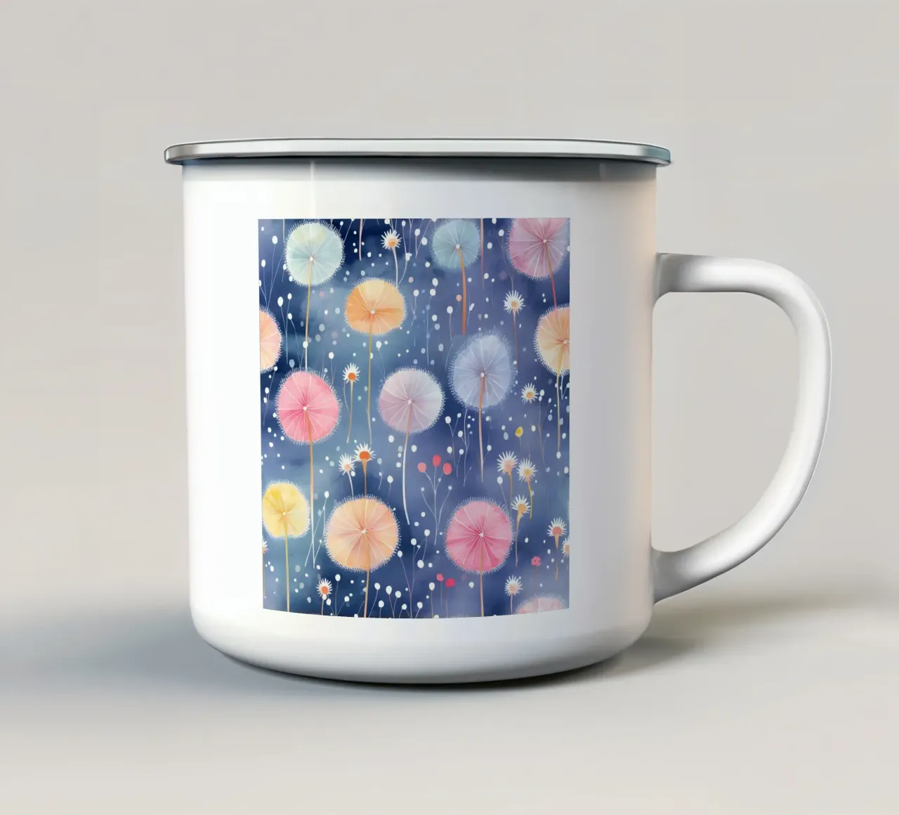 Denti di leone arcobaleno tazza in smalto da Botanical Pattern House