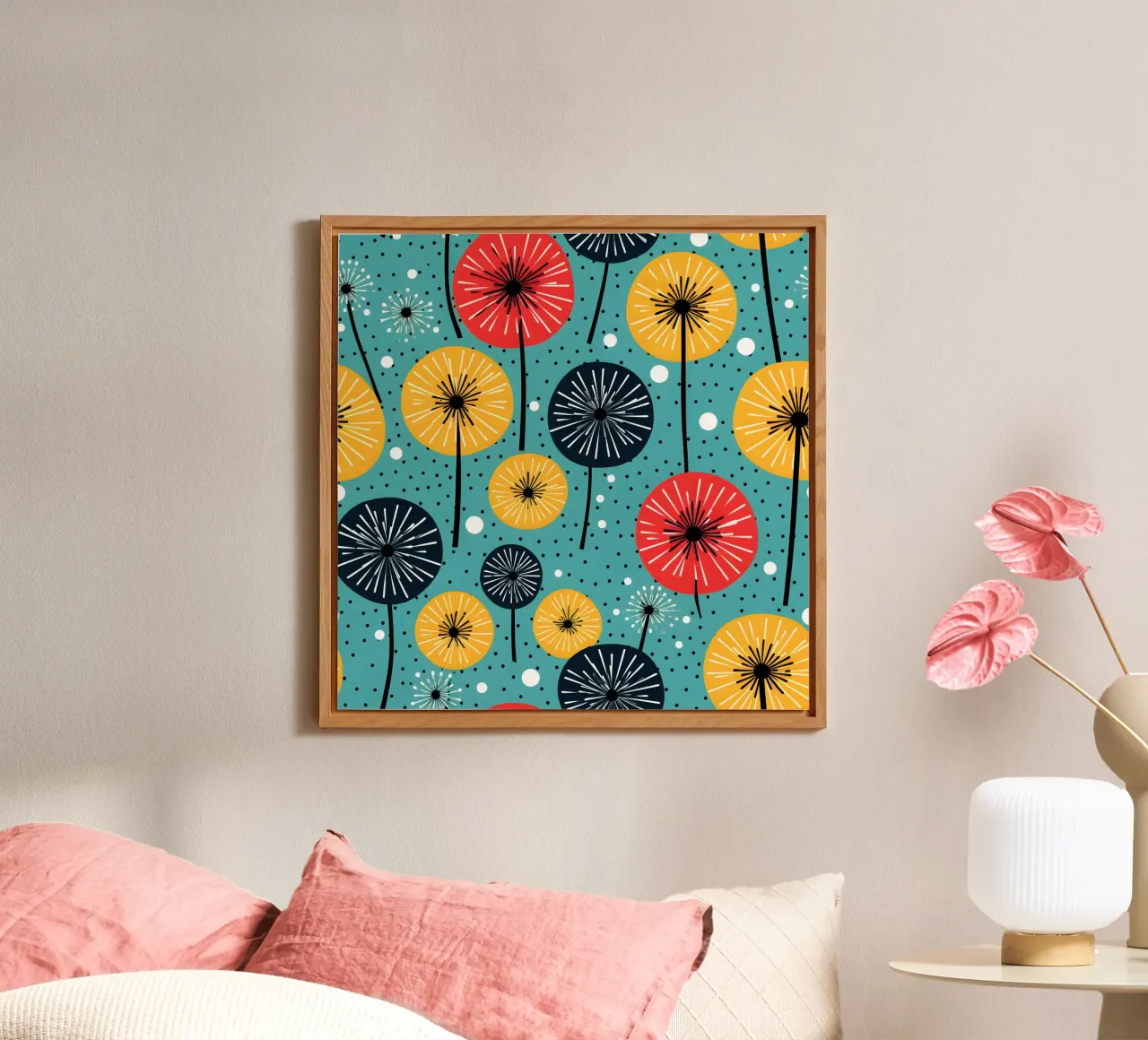 Dandelion retrò pop alluminio dibond da Botanical Pattern House