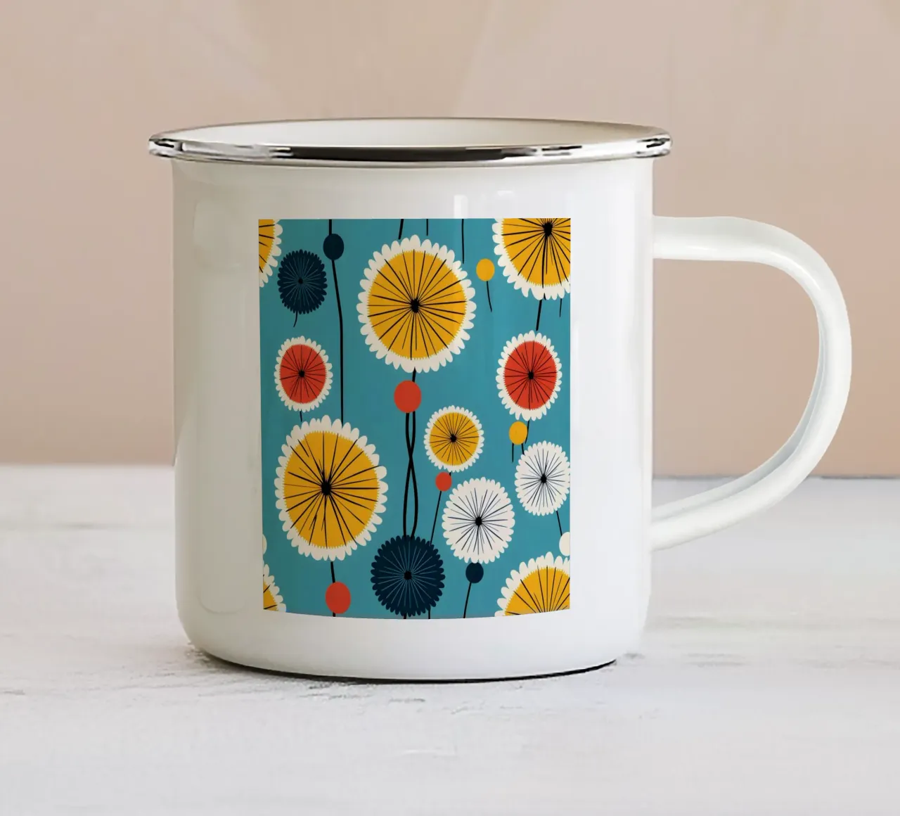 Dandelion retrò pop tazza in smalto da Botanical Pattern House