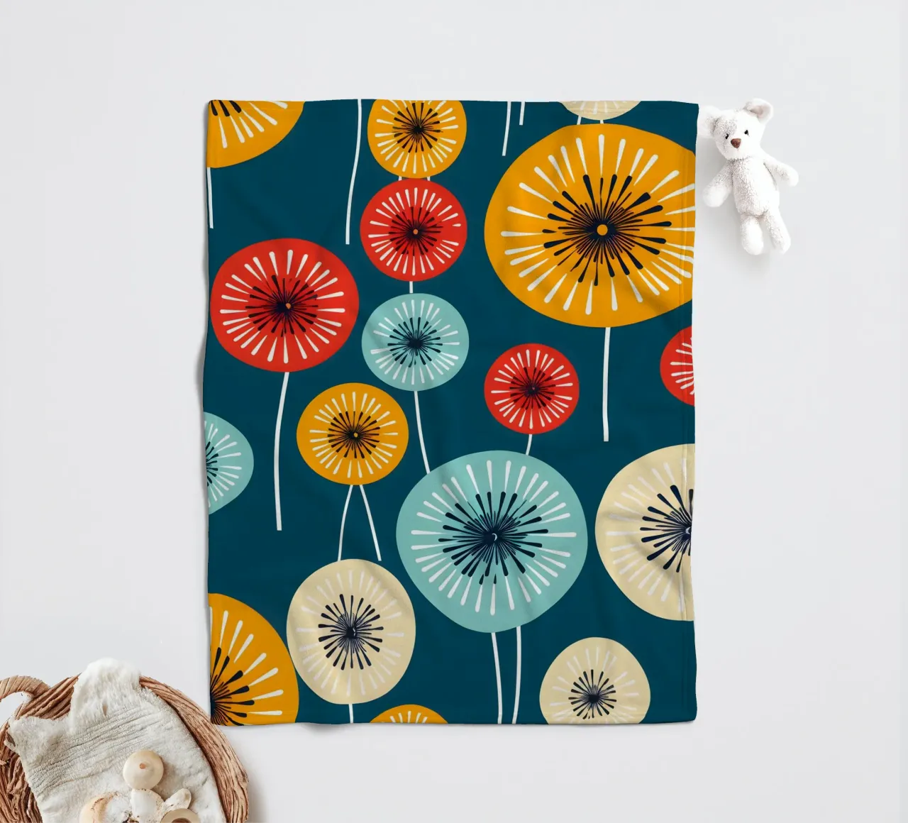Dandelion retrò pop coperta in pile da Botanical Pattern House