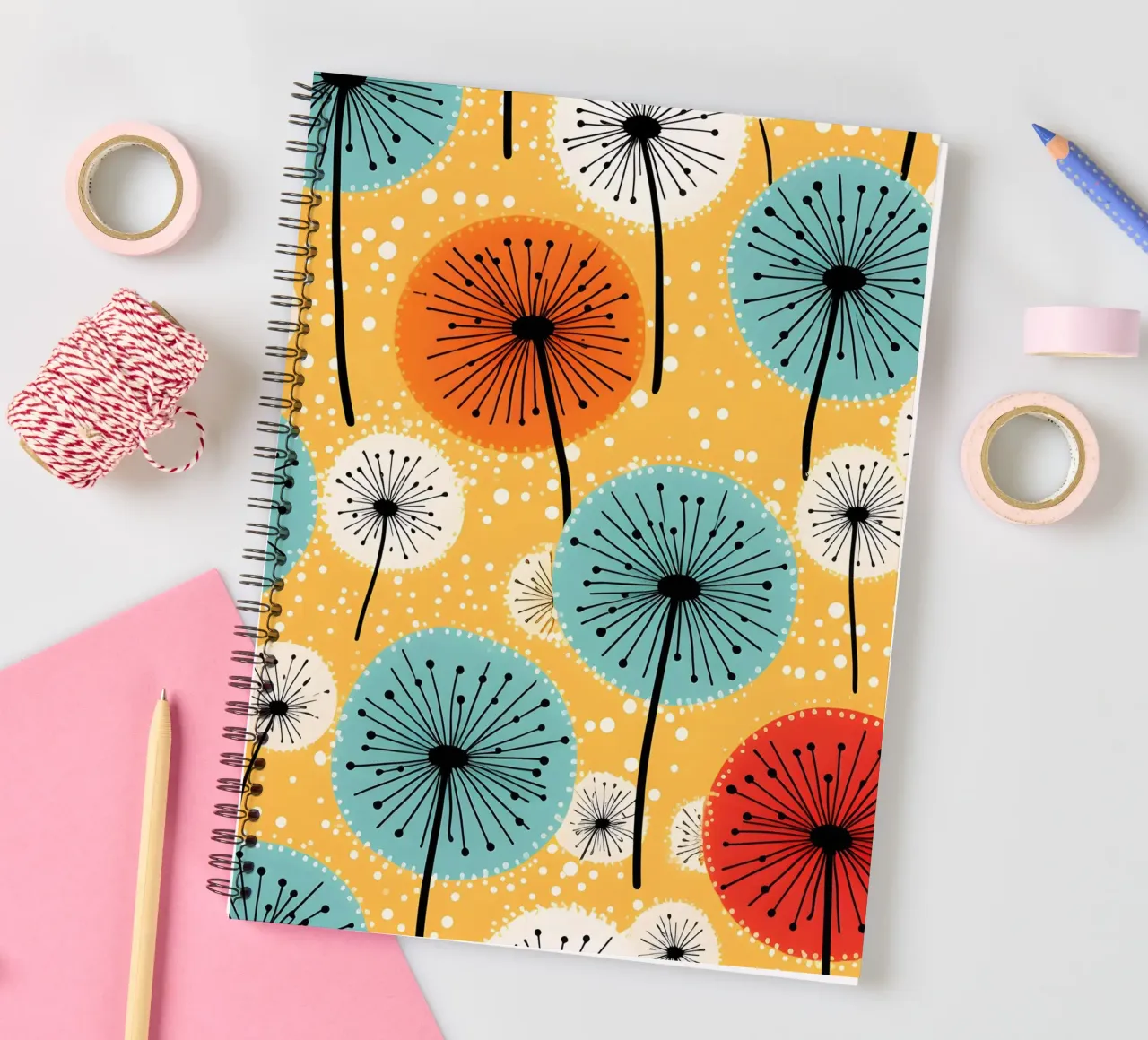 Retro Pop Dandelions spiral notebook by Botanical Pattern House