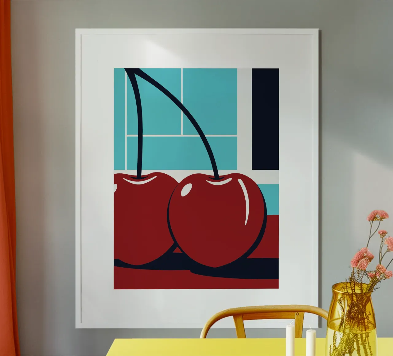 Frutti di ciliegia rossa poster con telaio in alluminio da TODAY'S SHOP