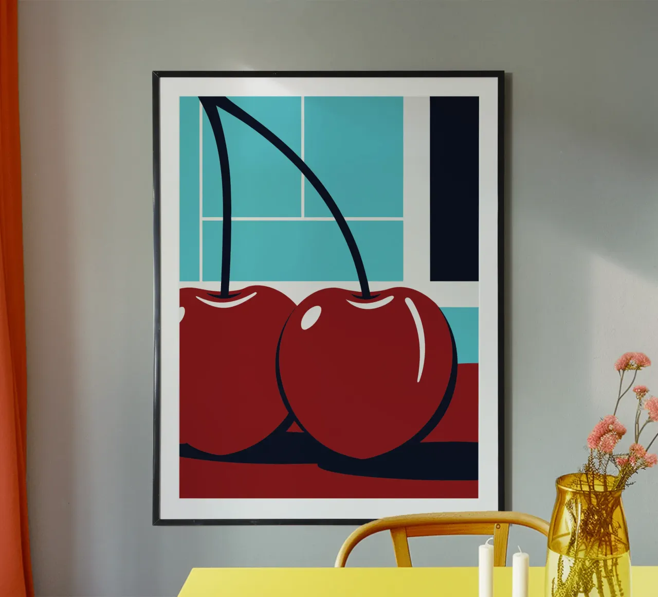 Frutti di ciliegia rossa poster con telaio in alluminio da TODAY'S SHOP