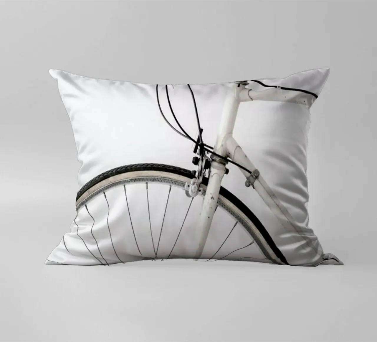 White Minimal Bicycle Love decorative cushion by Studio Nahili