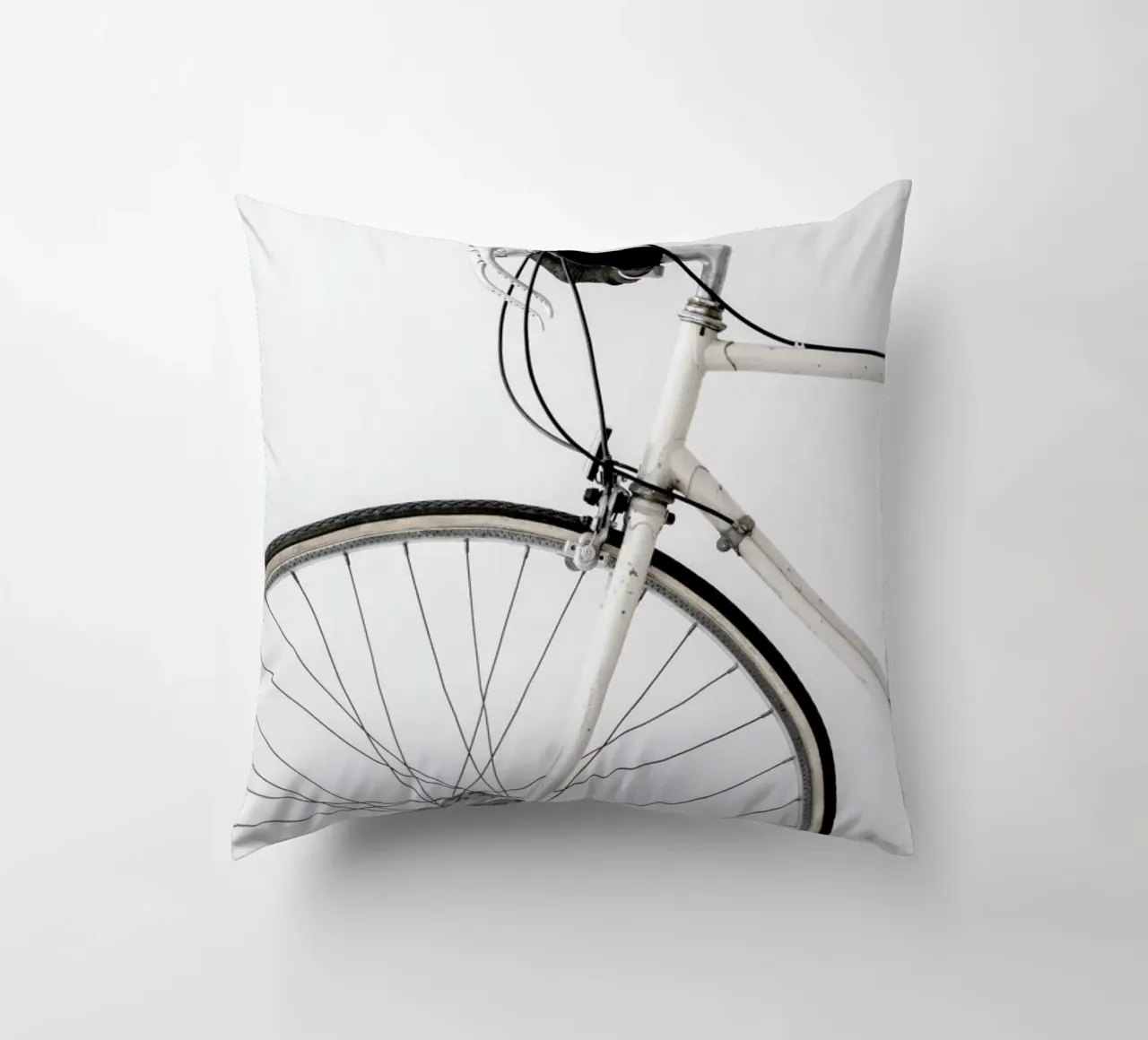 White Minimal Bicycle Love decorative cushion by Studio Nahili