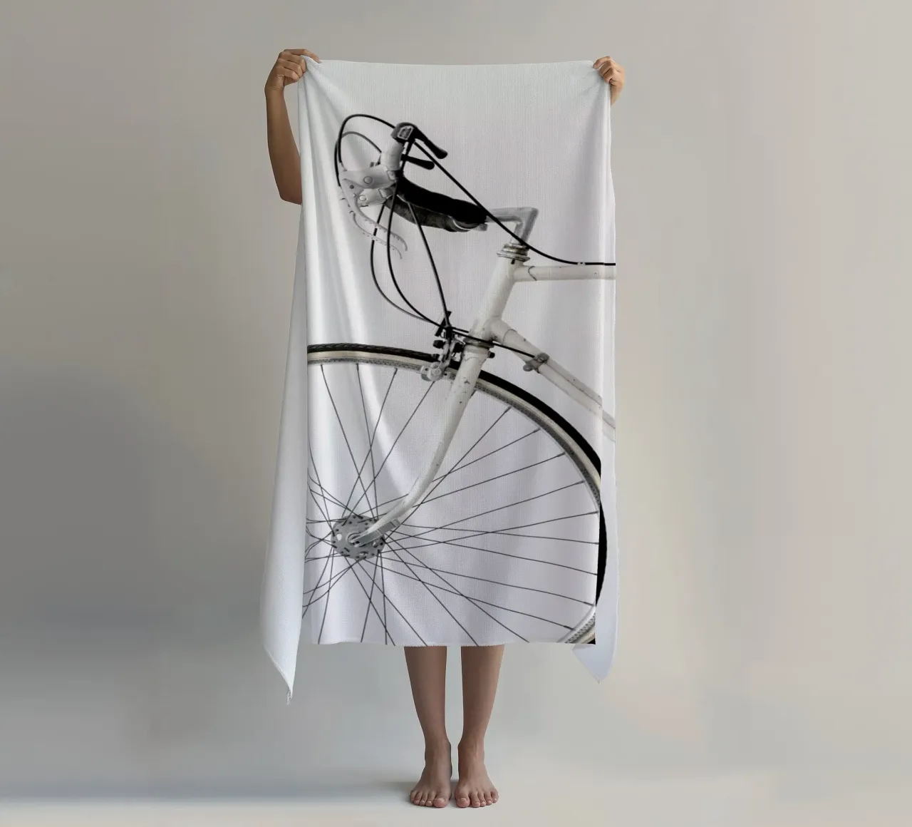 White Minimal Bicycle Love beach towel by Studio Nahili