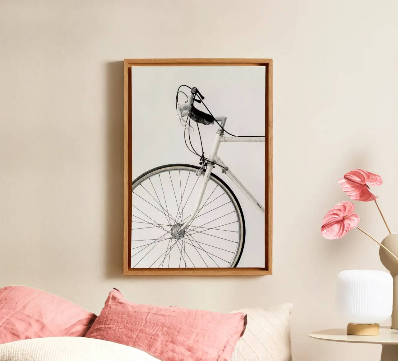 White Minimal Bicycle Love canvas by Studio Nahili