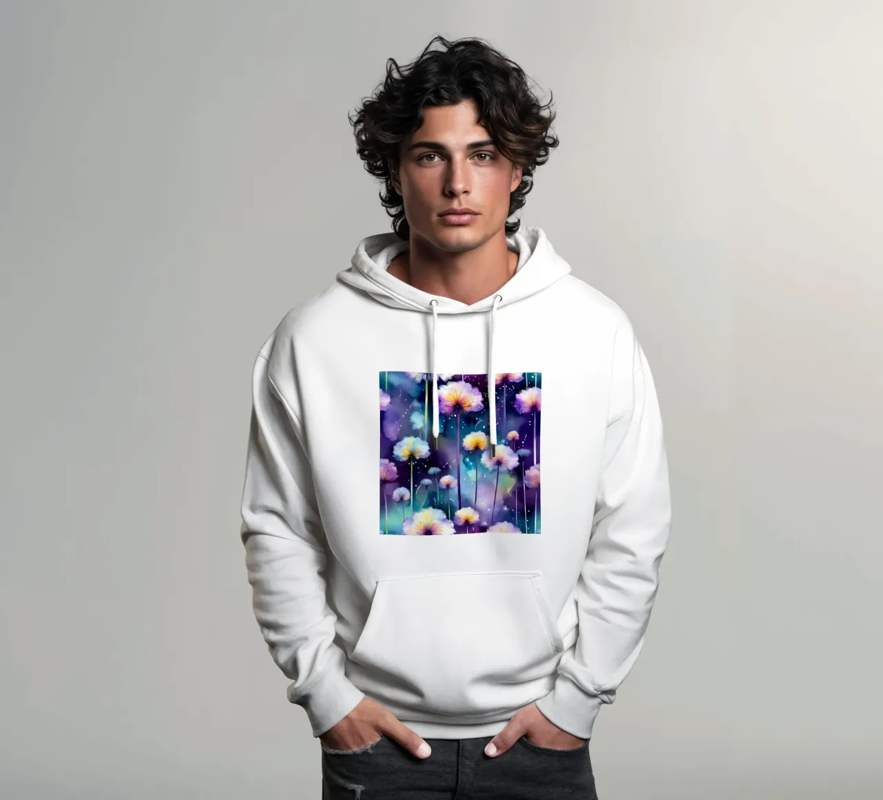 Galassia di denti di leone acquerellati felpa con cappuccio da Botanical Pattern House