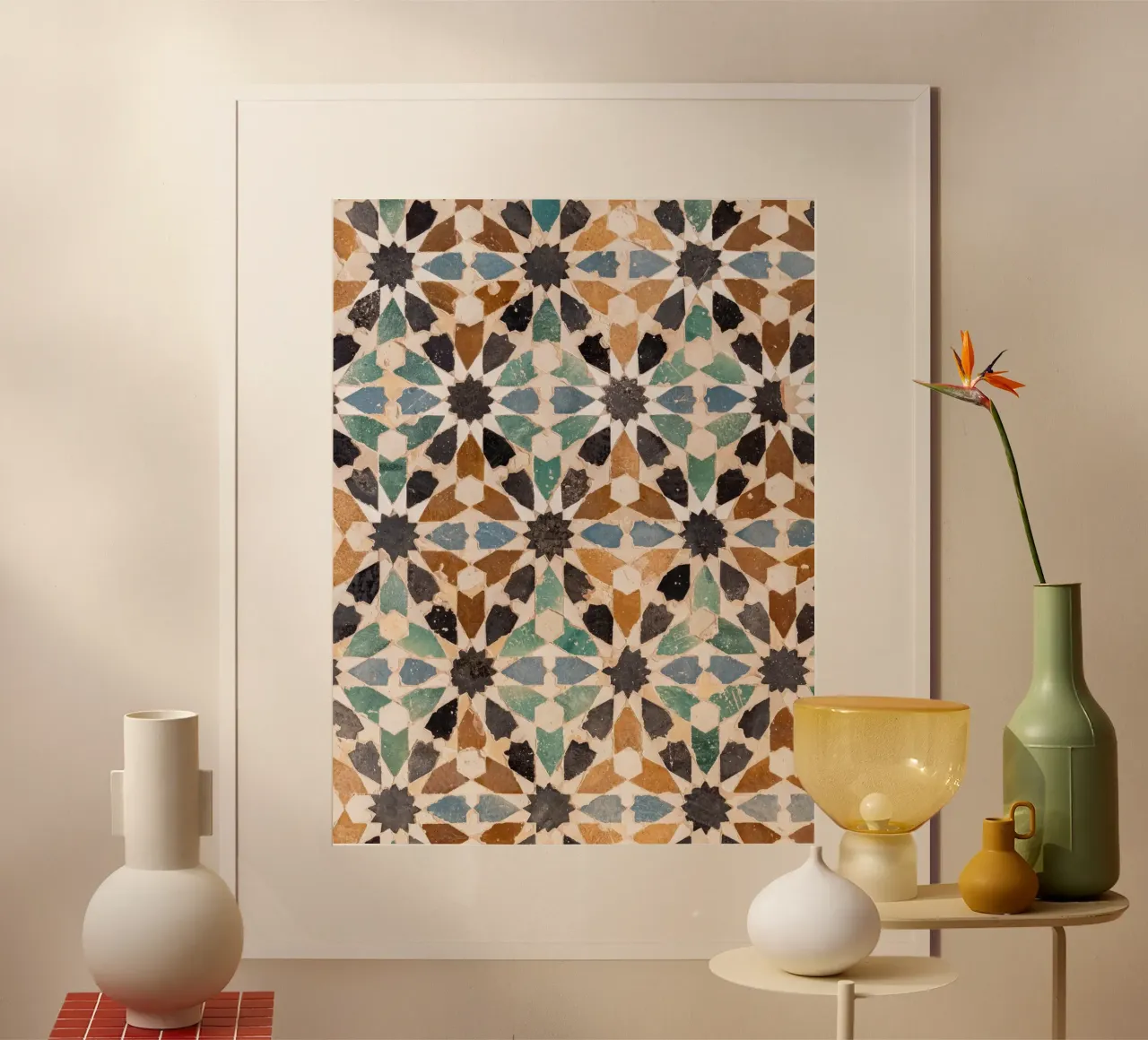 Piastrelle a mosaico Alhambra, Granada Spagna poster con telaio in legno da Dagmar Pels