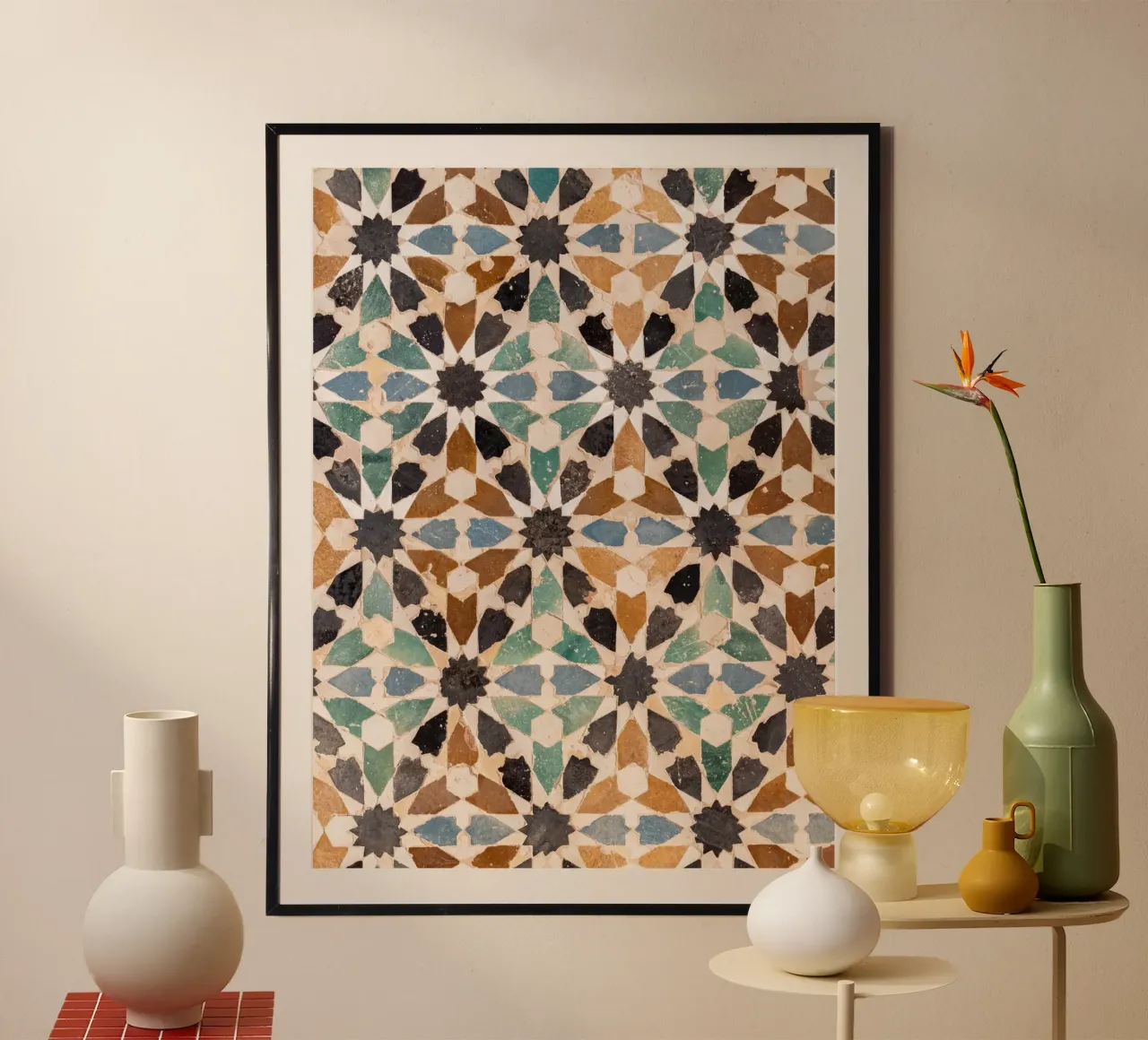 Piastrelle a mosaico Alhambra, Granada Spagna poster con telaio in legno da Dagmar Pels