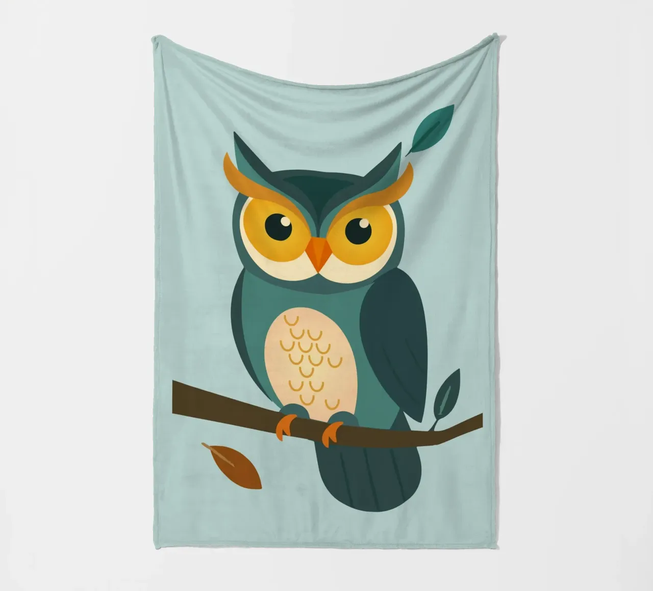 Wise owl on branch - Charming animal design fleece blanket by namosh