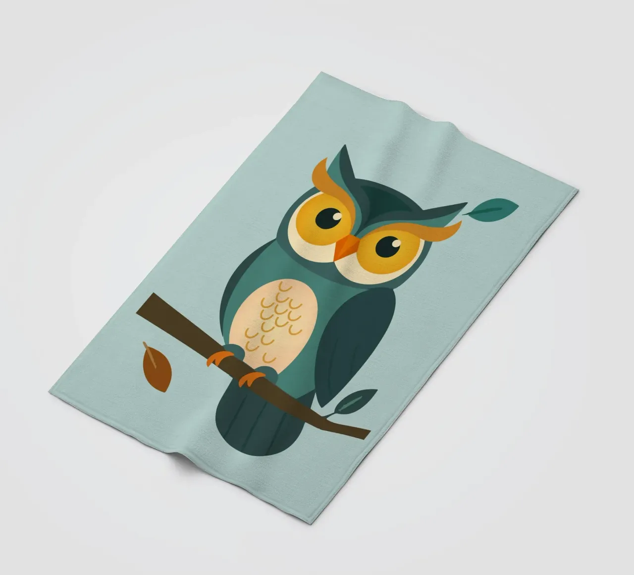 Wise owl on branch - Charming animal design fleece blanket by namosh