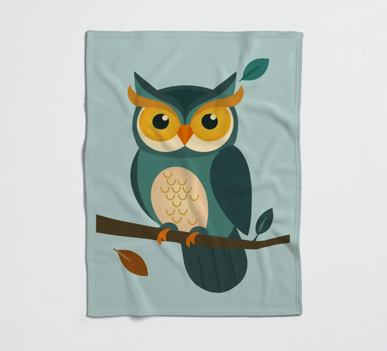 Wise owl on branch - Charming animal design fleece blanket by namosh