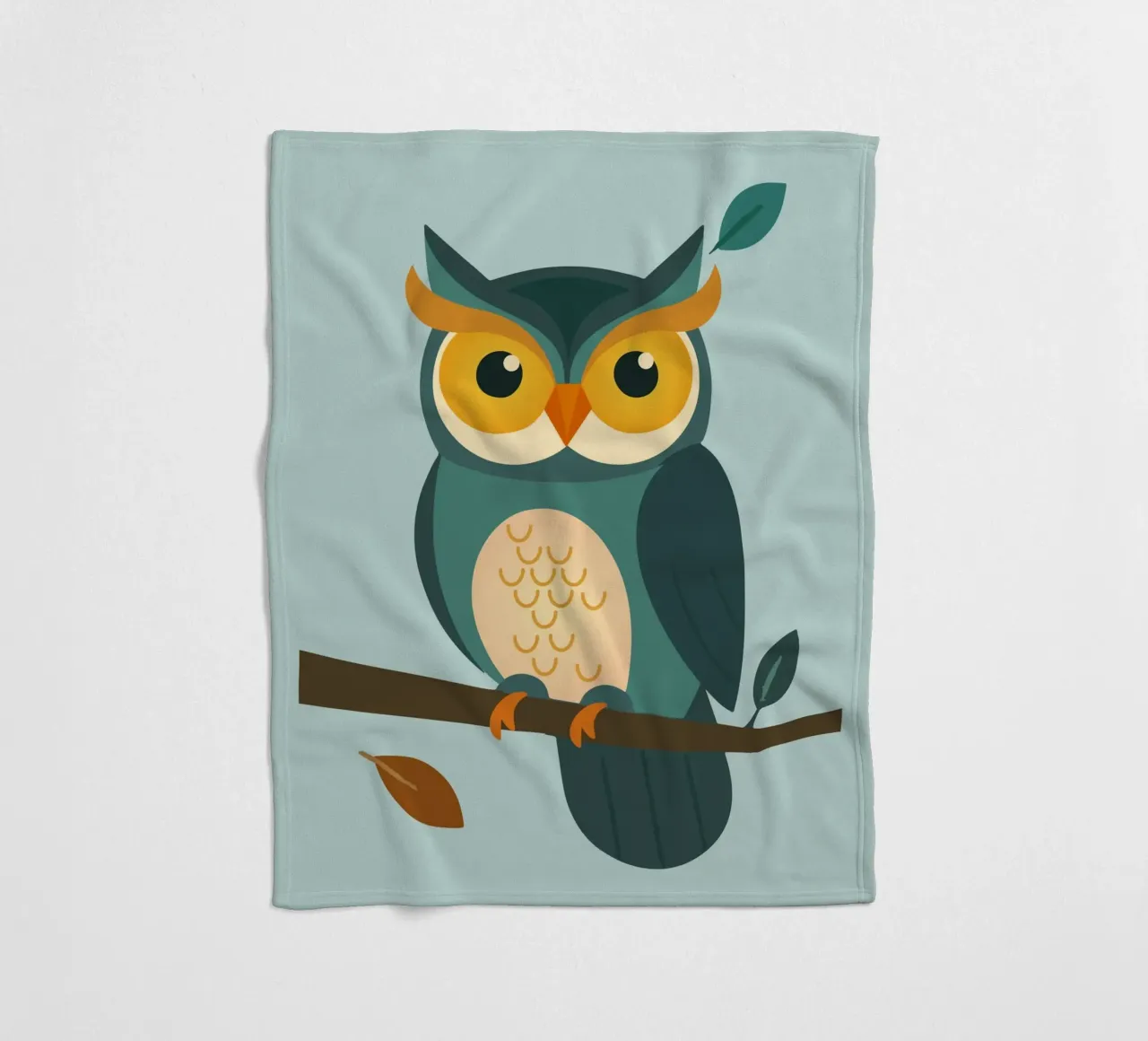 Wise owl on branch - Charming animal design fleece blanket by namosh