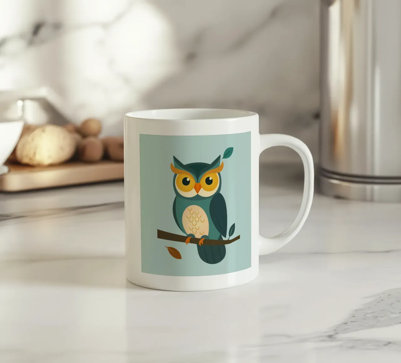 Gufo saggio su un ramo - Incantevole disegno animale tazza in ceramica da namosh