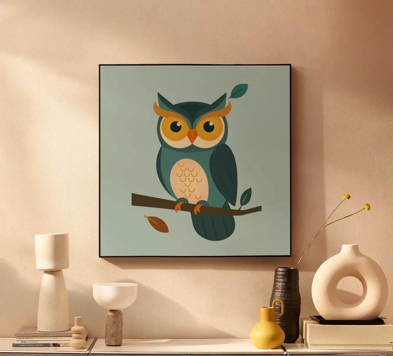 Wise owl on branch - Charming animal design alu-dibond by namosh