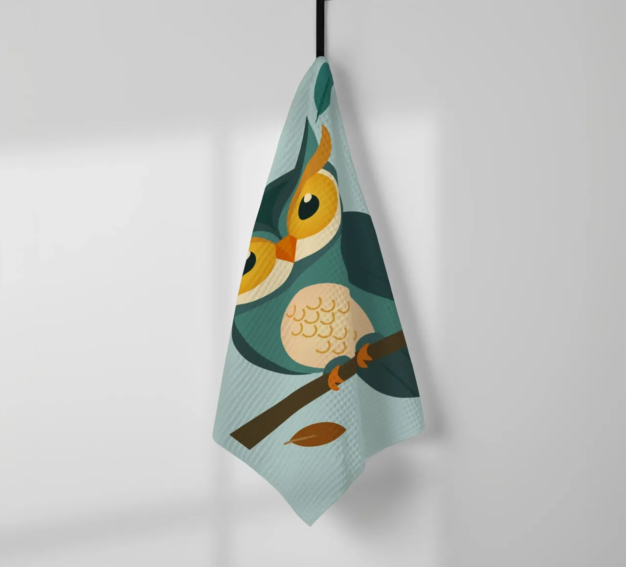 Wise owl on branch - Charming animal design tea towel by namosh