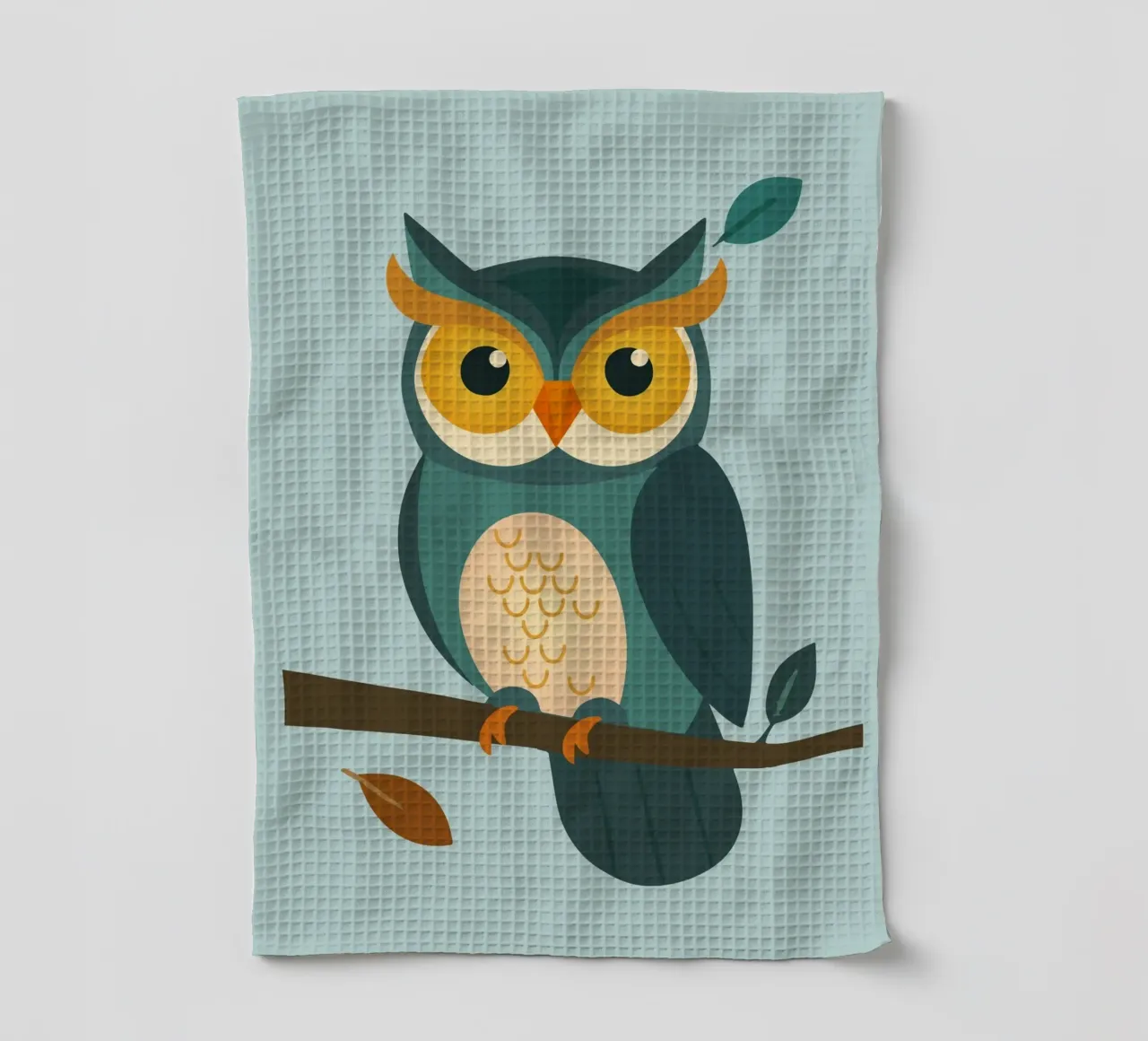 Wise owl on branch - Charming animal design tea towel by namosh