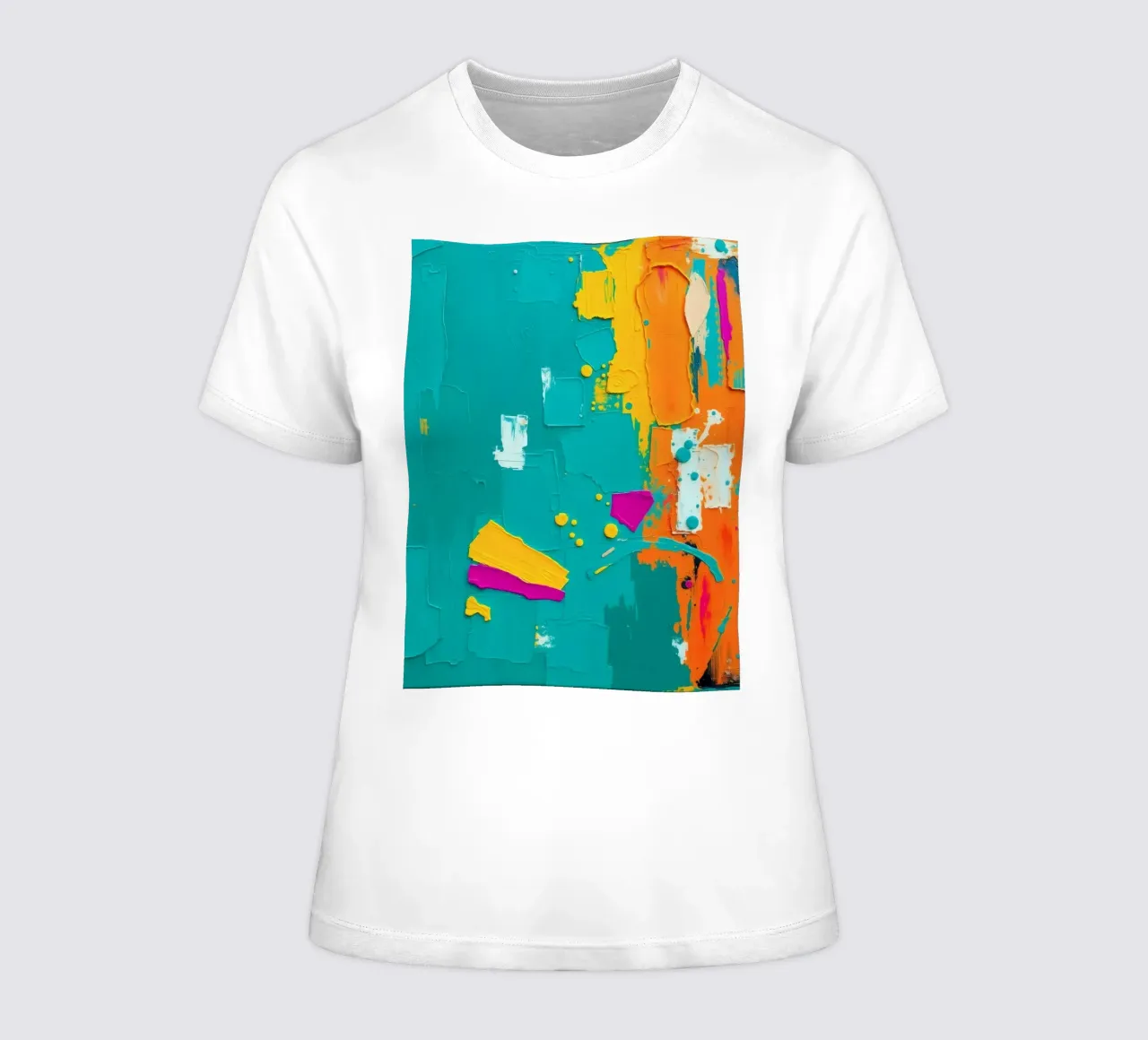 abstract artwork showcasing bold colors and textured brushst women's fitted t-shirt by DesignDoodle