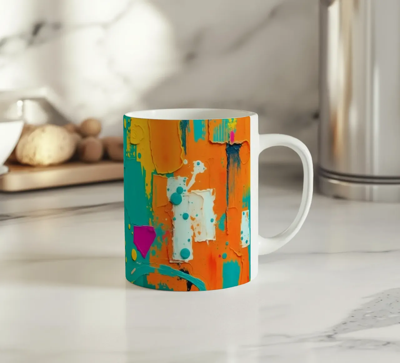 abstract kunstwerk met felle kleuren en structuurborstels keramische mok van DesignDoodle