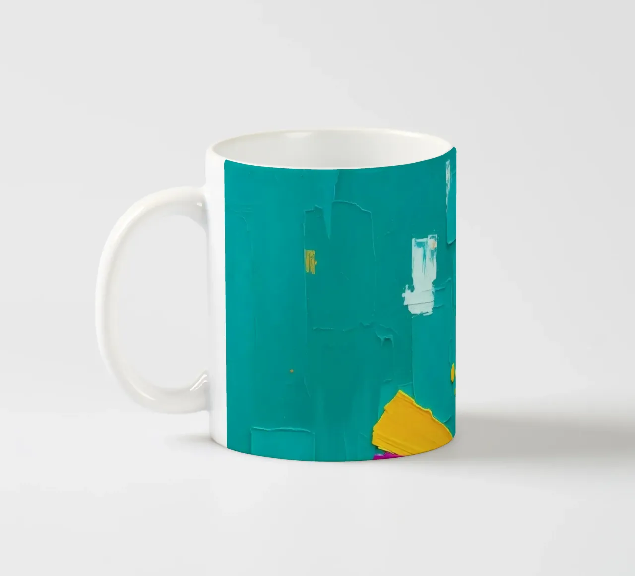 abstract kunstwerk met felle kleuren en structuurborstels keramische mok van DesignDoodle