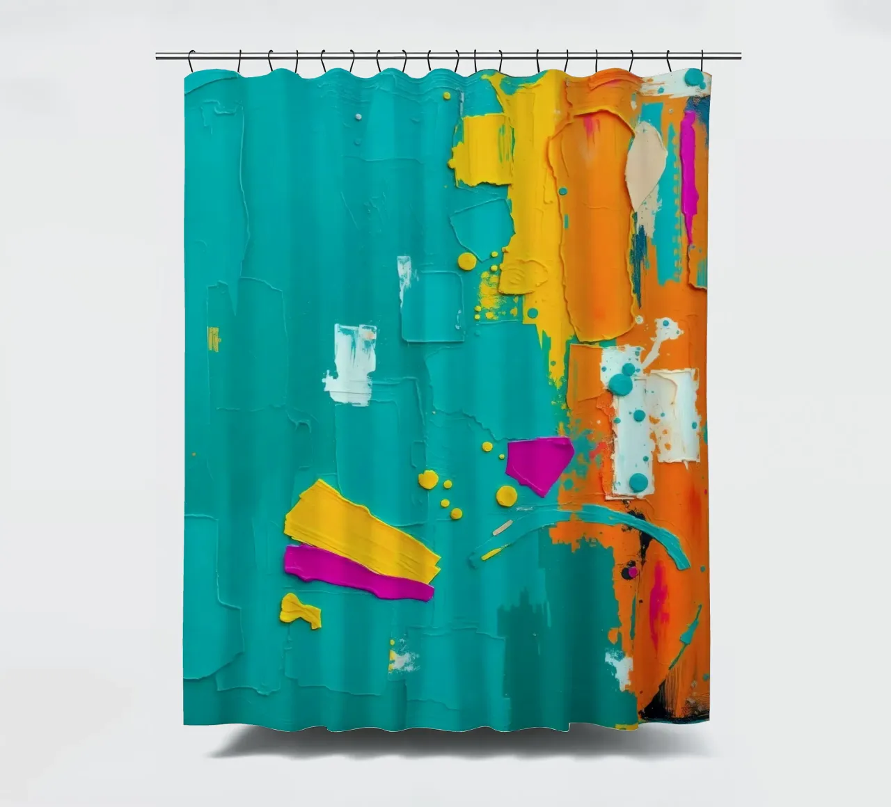 Abstraktes Kunstwerk mit kräftigen Farben und strukturierten Pinseln Duschvorhang von DesignDoodle