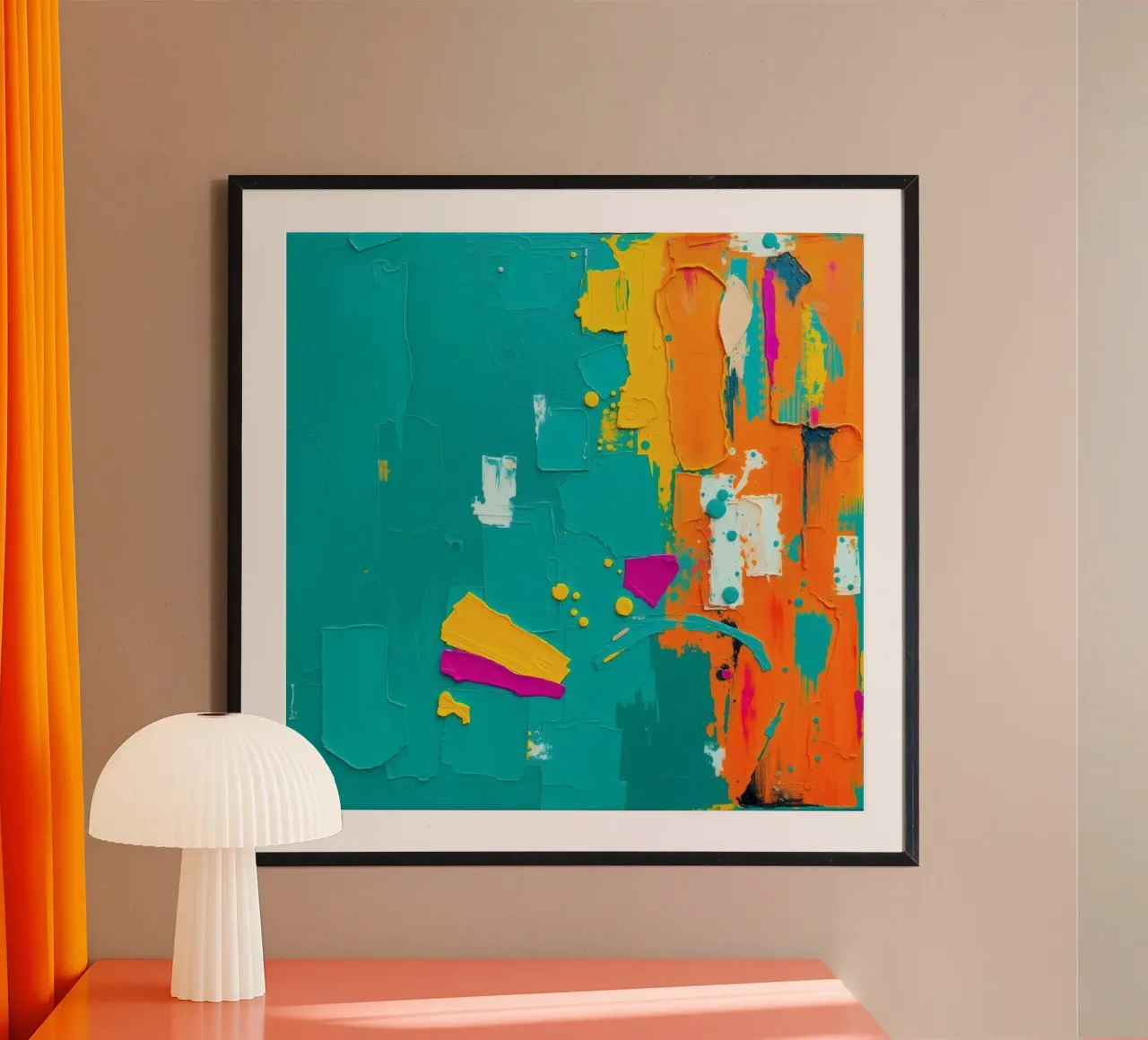 œuvre d'art abstraite mettant en valeur des couleurs vives et des coups de pinceau texturés poster de DesignDoodle