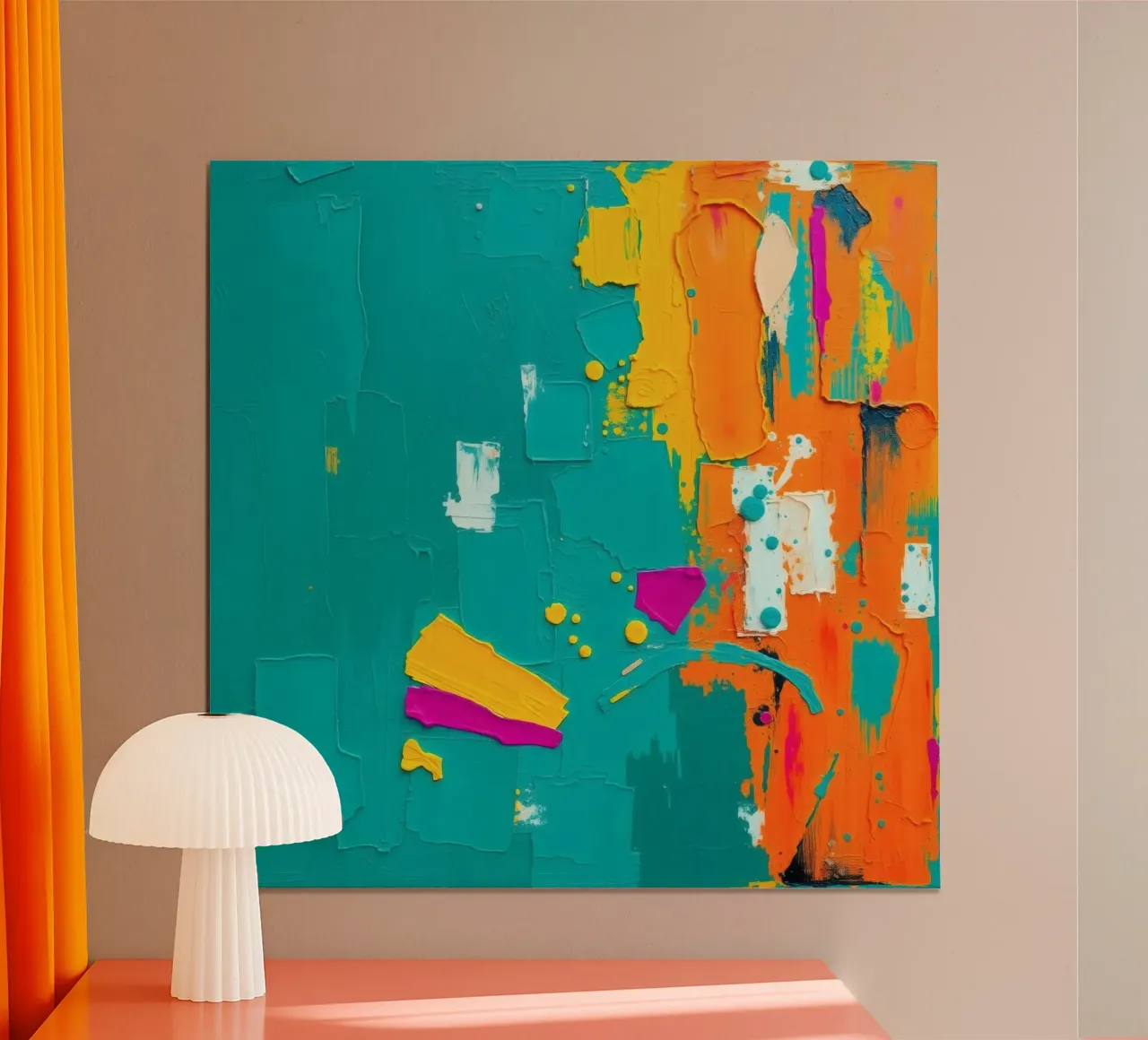 œuvre d'art abstraite mettant en valeur des couleurs vives et des coups de pinceau texturés poster de DesignDoodle