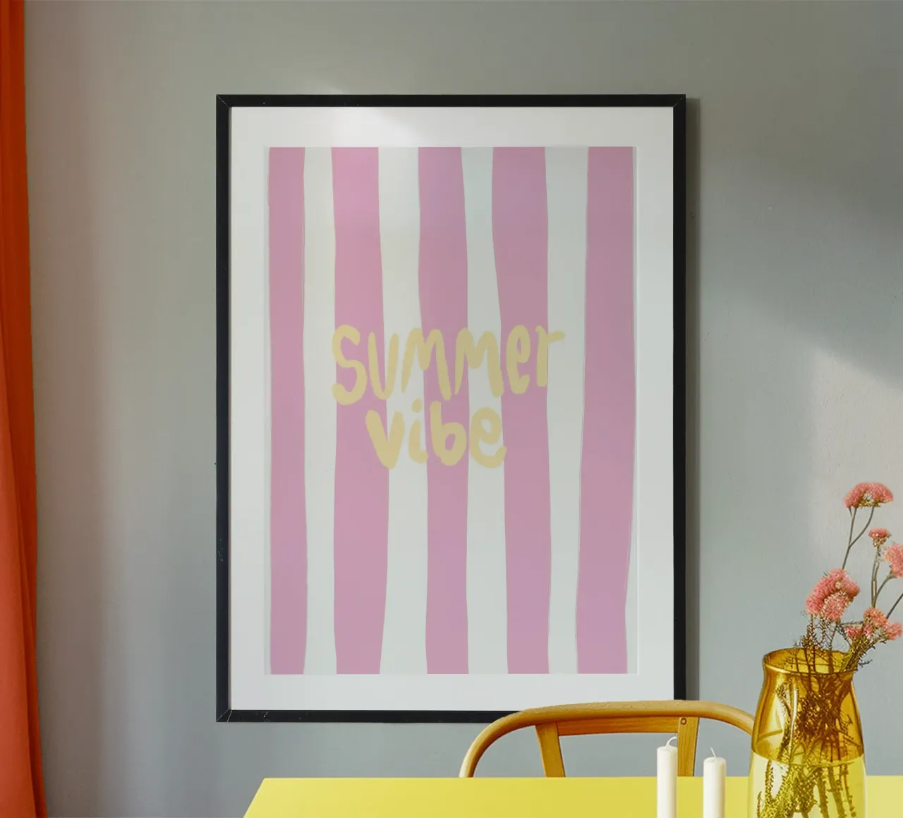 Summer Vibe Stripes poster with plastic frame by Poster Print Studio