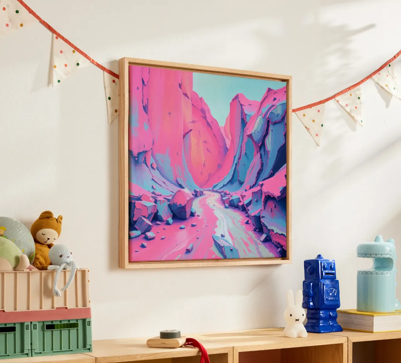 canyon landscape with colorful rock formations during daytim canvas with Floater frame by DesignDoodle