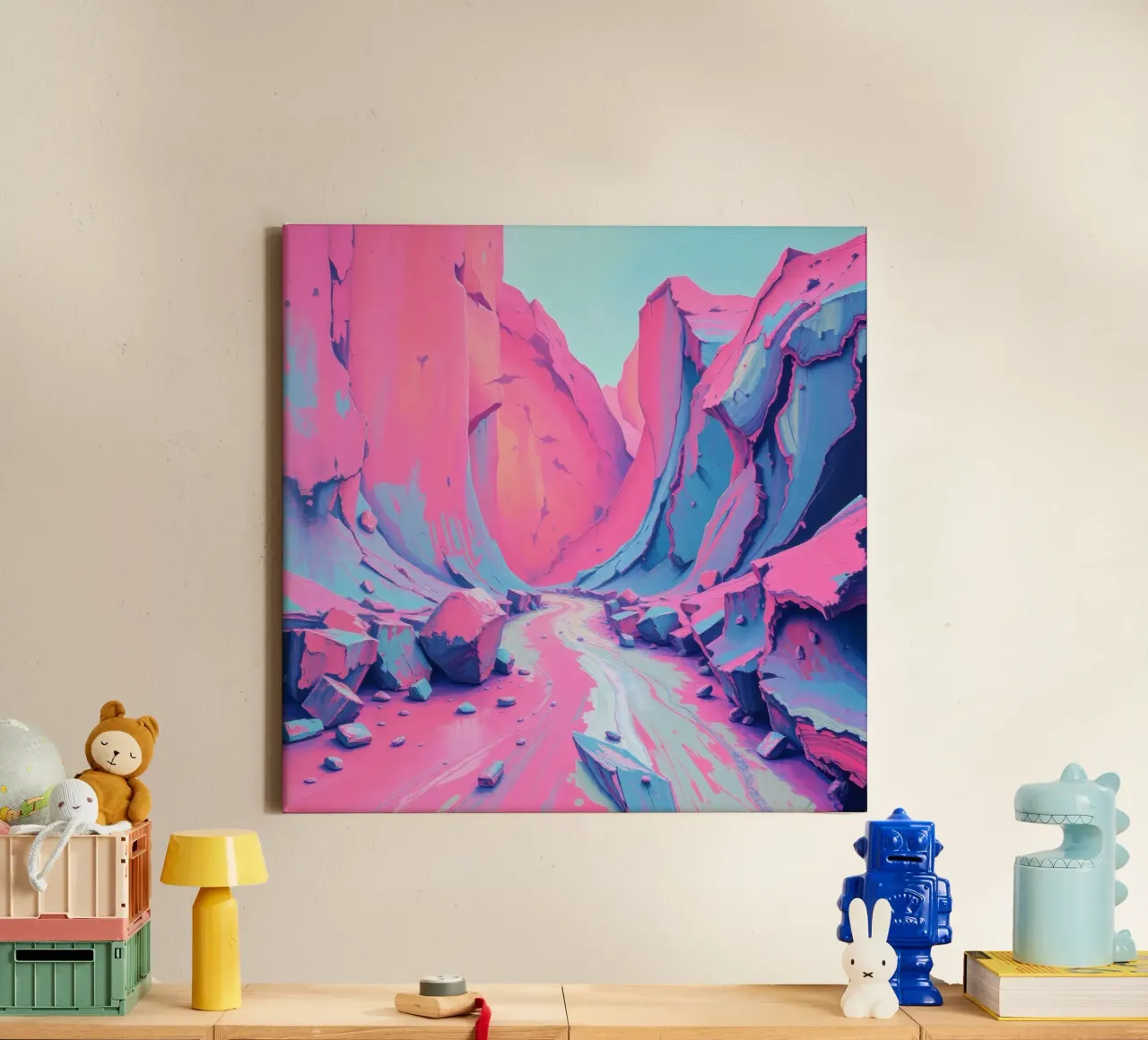 canyon landscape with colorful rock formations during daytim canvas with Floater frame by DesignDoodle