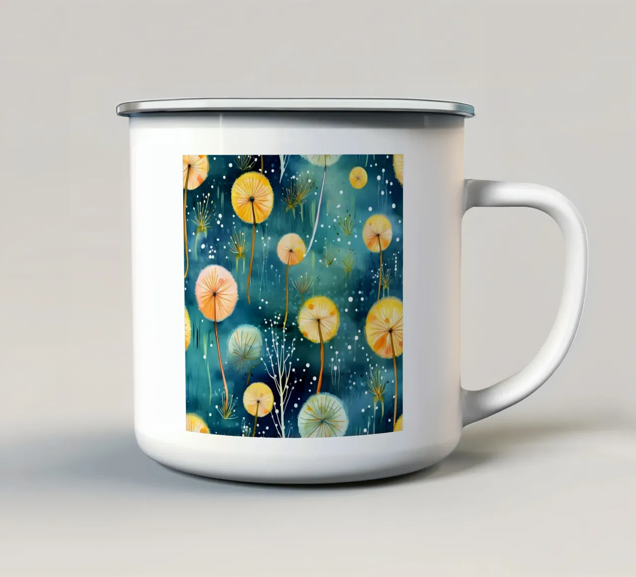 Denti di leone cosmici tazza in smalto da Botanical Pattern House