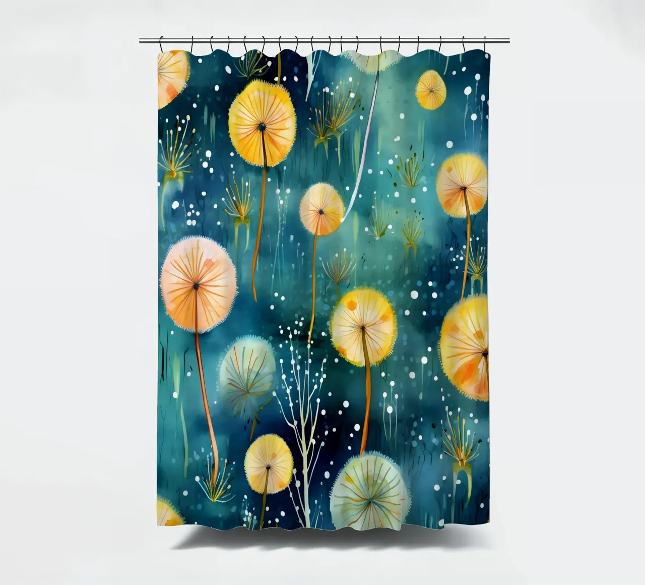 Cosmic Dandelions shower curtain by Botanical Pattern House