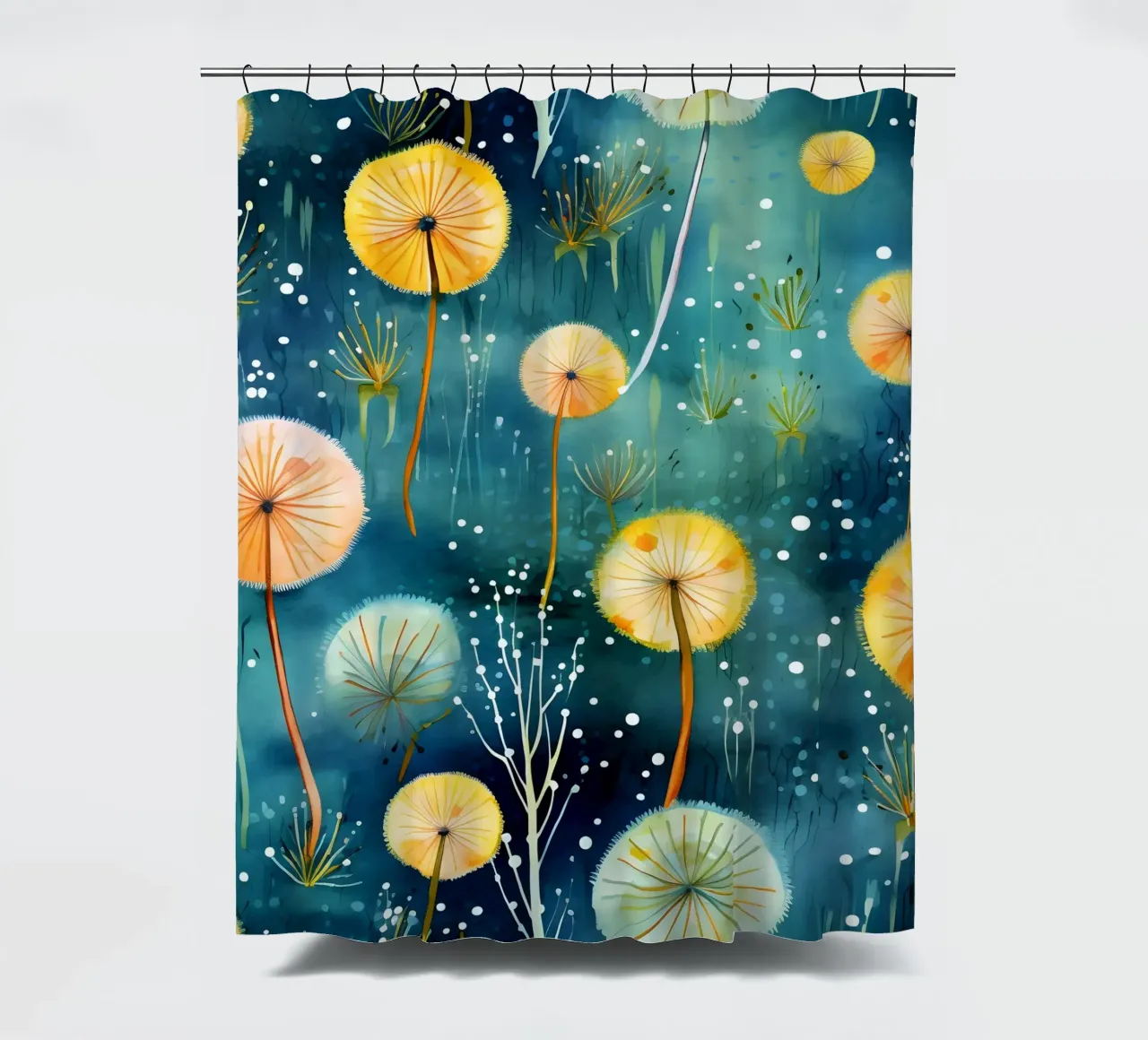 Cosmic Dandelions shower curtain by Botanical Pattern House