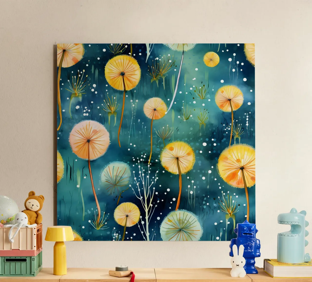 Denti di leone cosmici alluminio dibond da Botanical Pattern House