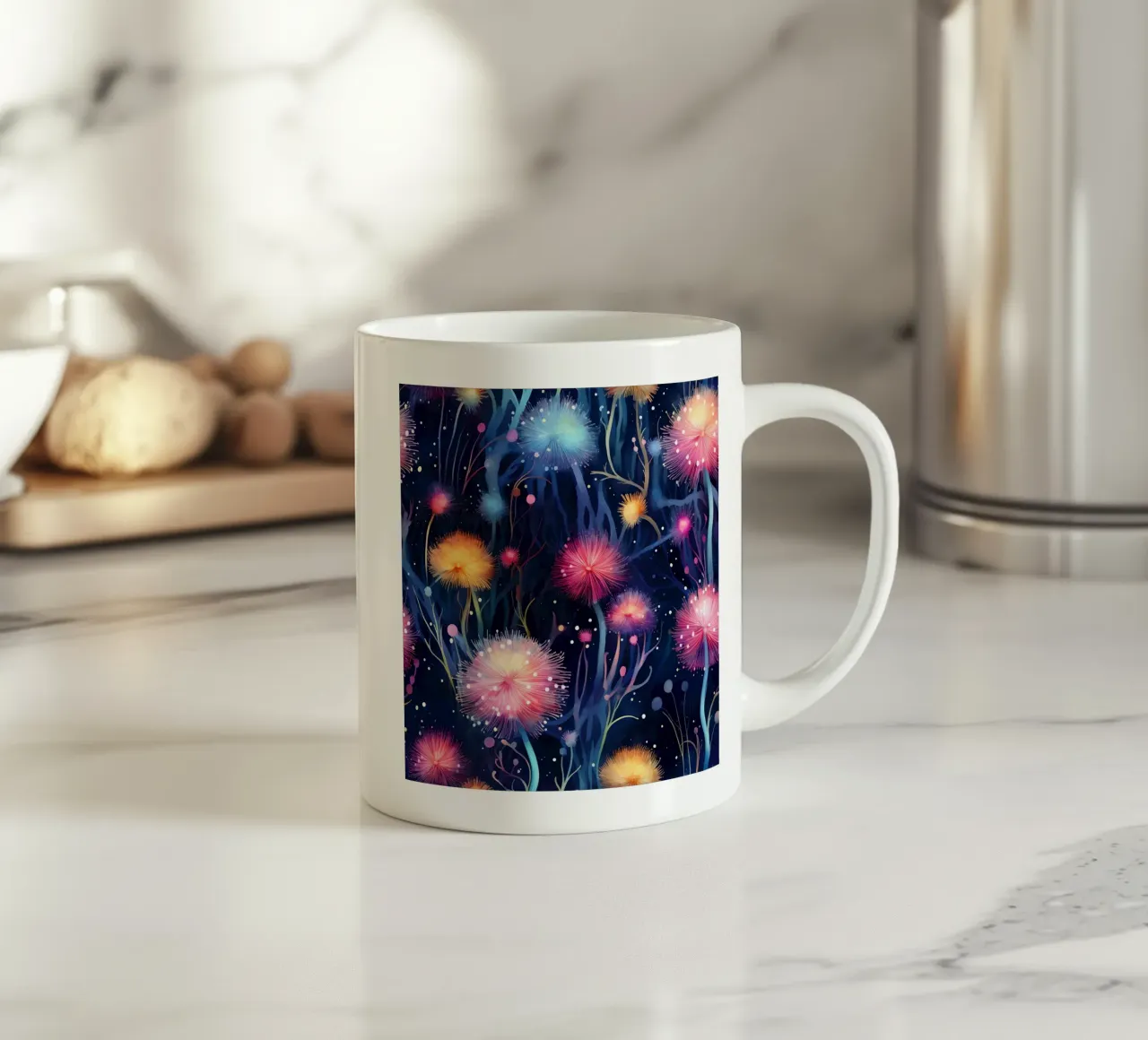 Denti di leone cosmici tazza in ceramica da Botanical Pattern House