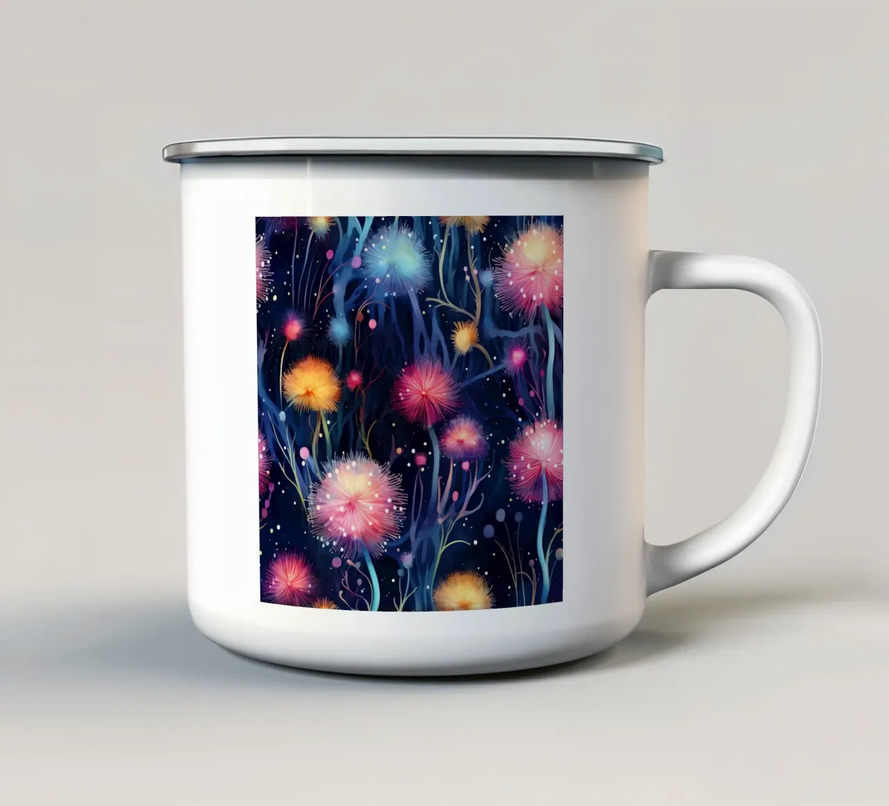 Denti di leone cosmici tazza in smalto da Botanical Pattern House