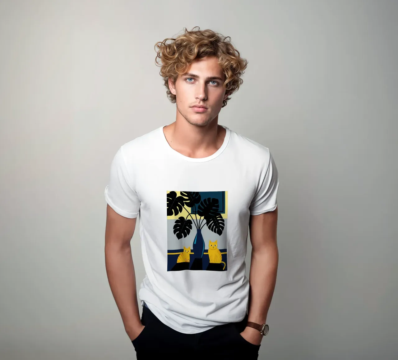 Gatto e fiore di Monstera t-shirt da TODAY'S SHOP