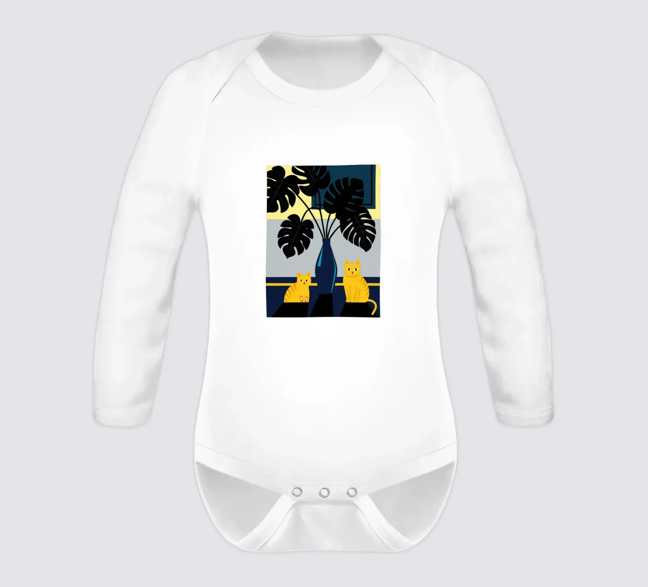 Katze und Monstera-Blume Langarm Babybody von TODAY'S SHOP