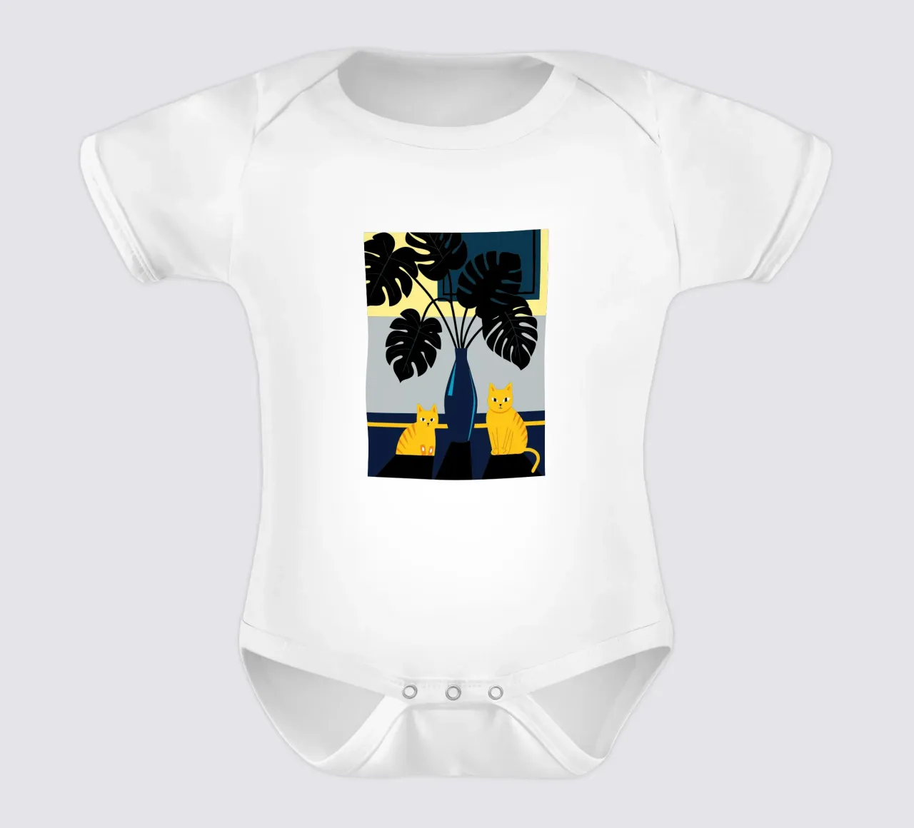 Gatto e fiore di Monstera body neonato maniche corte da TODAY'S SHOP