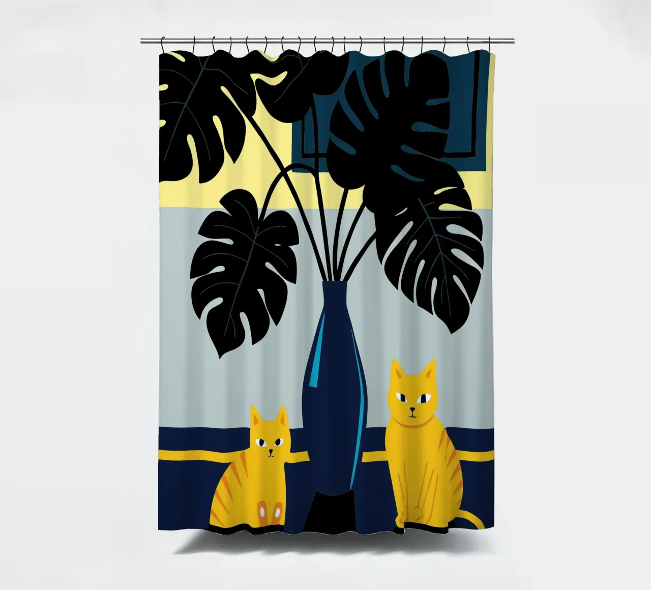 Gatto e fiore di Monstera tenda da doccia da TODAY'S SHOP