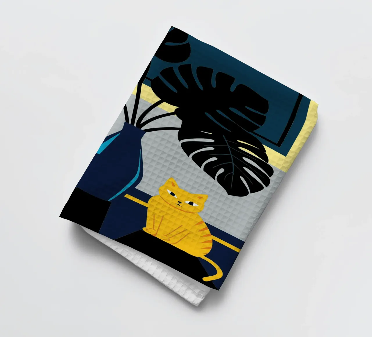 Gatto e fiore di Monstera canovaccio da cucina da TODAY'S SHOP